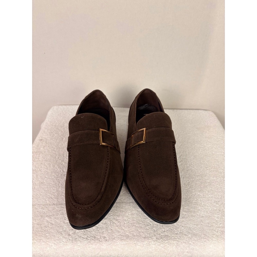 Fashion Mens Chocolate Brown Suede Monk Strap Loafers Gold Buckle Size 45